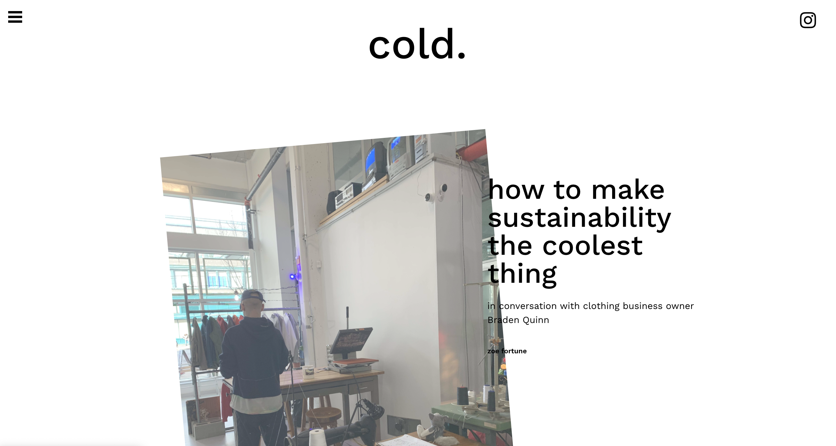 screen capture of cold magazine website