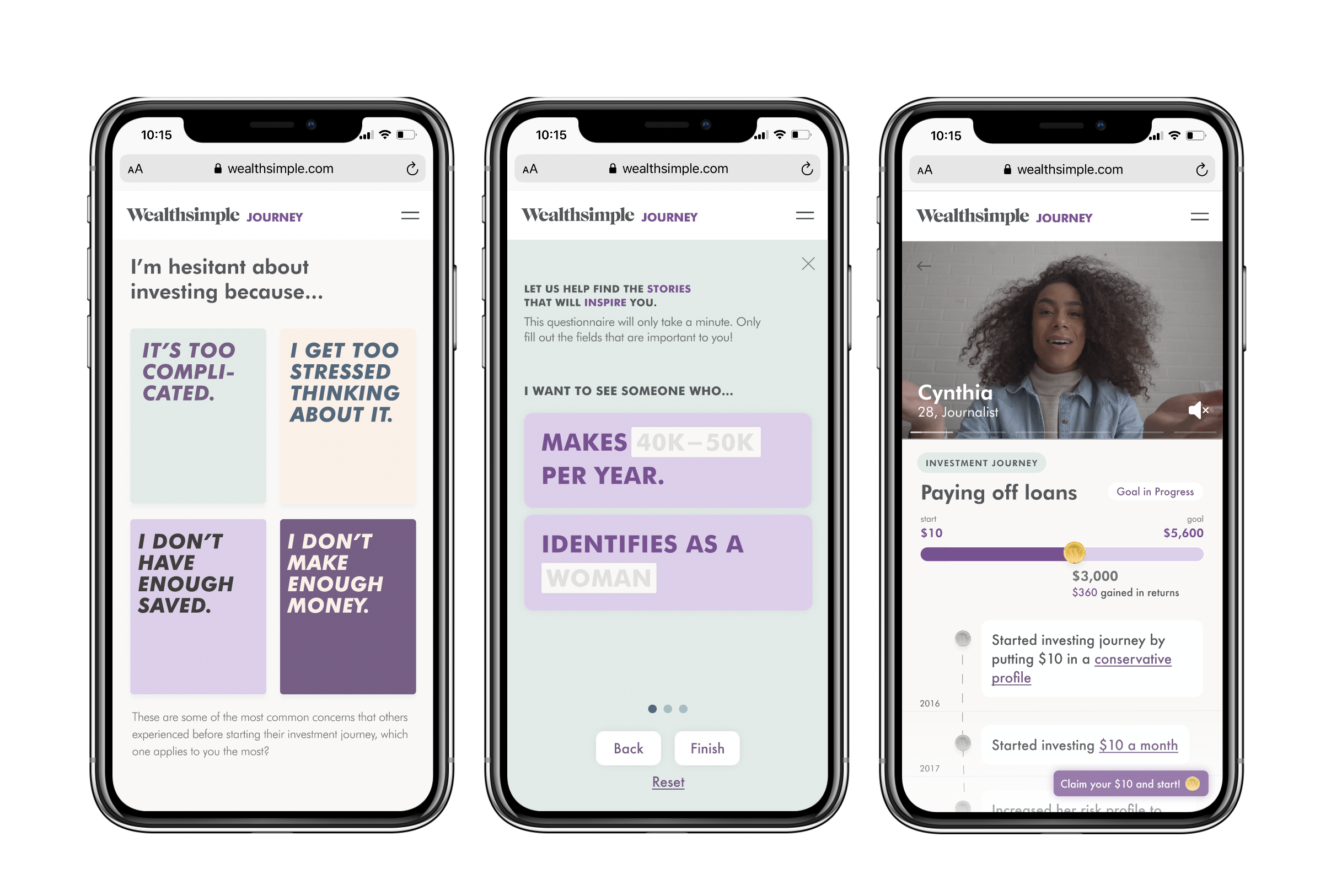 screen captures of the wealthsimple journey platform